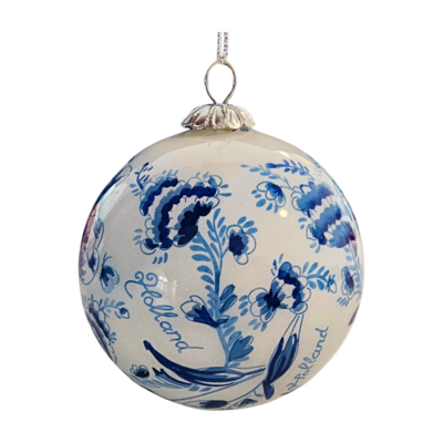Typisch Hollands Kerstbal  in luxe geschenkdoos - Delfts blauw- Bloemmotief