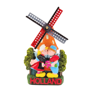 Typisch Hollands Magneet  - molen kussend paartje Holland