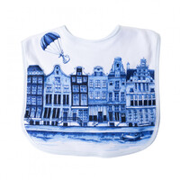 Heinen Delfts blauw Bib Delft blue gable houses.
