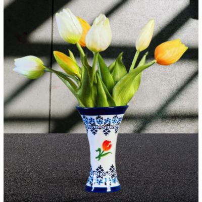 Heinen Delftware Delfter blaue Kelchvase mit orangefarbenen Tulpen (12 cm)