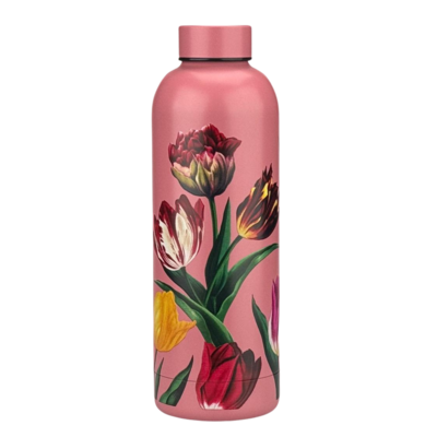 Typisch Hollands Water bottle (insulated bottle) Pink - Tulips (pretty tulips) botanical tulip print