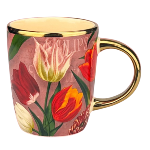 Typisch Hollands Beker klein pretty tulips roze met goud