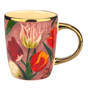 Typisch Hollands Cup small pretty tulips pink with gold