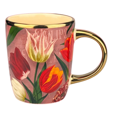 Typisch Hollands Beker klein pretty tulips roze met goud