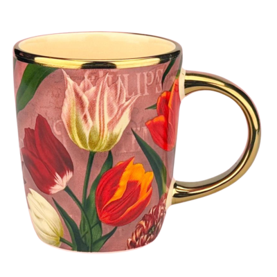 Typisch Hollands Tasse kleine hübsche Tulpen rosa mit Gold