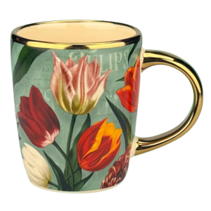 Typisch Hollands Beker klein pretty tulips groen met goud