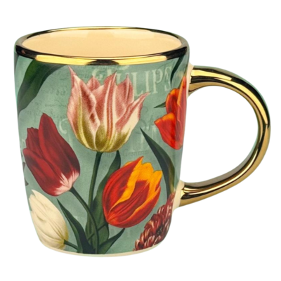 Typisch Hollands Tasse kleine hübsche Tulpen grün mit Gold