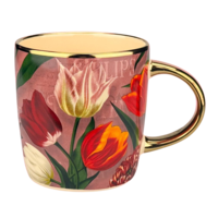Typisch Hollands (große) Tasse mit hübschen, rosa-goldenen Tulpen