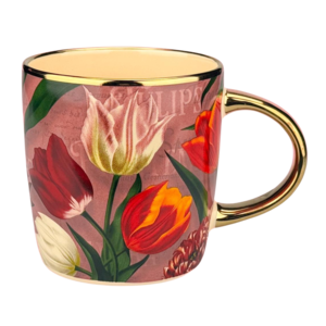Typisch Hollands (große) Tasse mit hübschen, rosa-goldenen Tulpen
