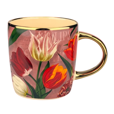 Typisch Hollands Tasse (groß) hübsche Tulpen rosa mit Gold