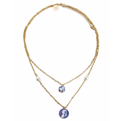 Typisch Hollands Halskette Mädchen mit Perle – Goldfarbe mit 2 Perlen, Perle und Symbol