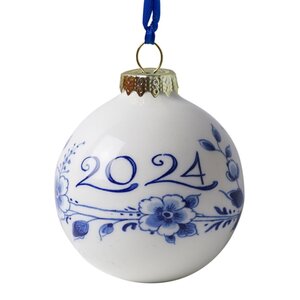 Heinen Delftware Delfts blauw gedecoreerde kerstbal 2024