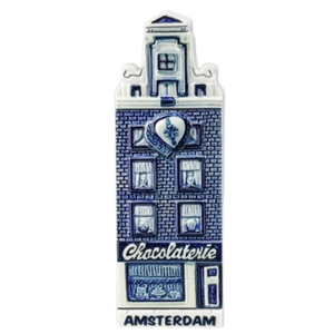 Typisch Hollands Magneet - Gevelhuisje - Amsterdam - Delftsblauw - Chocolaterie
