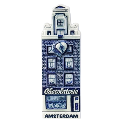 Typisch Hollands Magneet - Gevelhuisje - Amsterdam - Delftsblauw - Chocolaterie