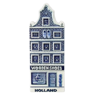 Typisch Hollands Magnet - Fassadenhaus - Holland - Delfter Blau - Holzschuhe