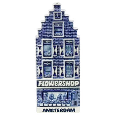 Typisch Hollands Magnet - Fassadenhaus - Amsterdam - Delfter Blau - Blumenladen.