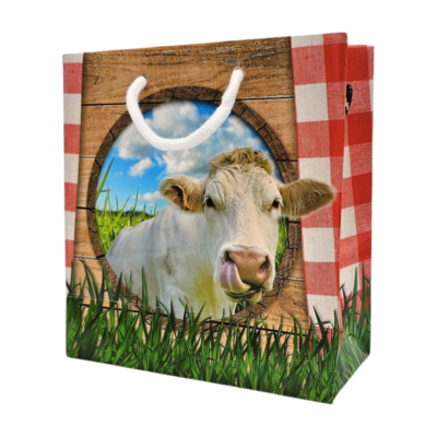 Typisch Hollands Colorful gift bag with window - Cow pasture - with drawstrings bag medium size