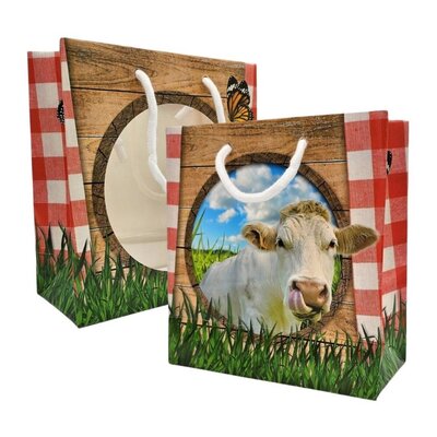 Typisch Hollands Colorful gift bag with window - Cow pasture - with drawstrings bag medium size