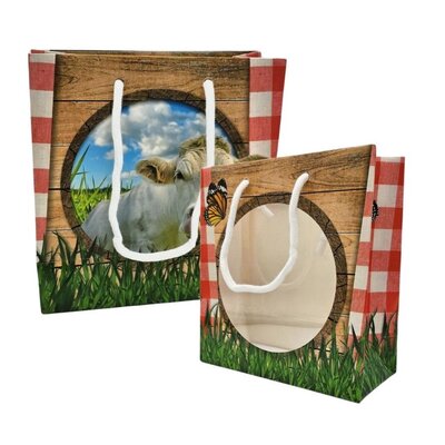 Typisch Hollands Colorful gift bag with window - Cow pasture - with drawstrings bag medium size