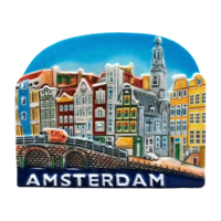 Typisch Hollands Magneet Grachtenhuisjes - blauw Amsterdam