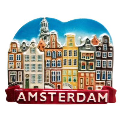 Typisch Hollands Magneet Grachtenhuisjes - rood Amsterdam