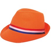 Typisch Hollands Orangefarbener Trilby-Hut mit rot-weiß-blauem Band