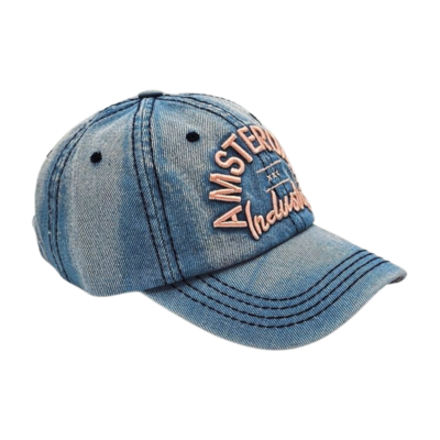 Typisch Hollands Amsterdam cap - Jeans/Licht - Roze borduring