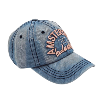 Typisch Hollands Amsterdam cap - Jeans/Licht - Roze borduring