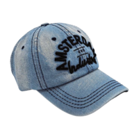 TTD Gifts Amsterdam cap - Jeans/Licht - Zwarte borduring