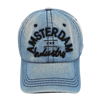 TTD Gifts Amsterdam-Kappe – Jeans/Hell – schwarze Stickerei
