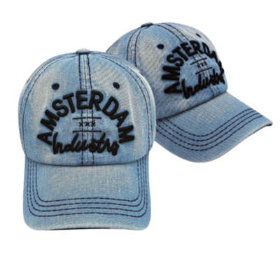 TTD Gifts Amsterdam-Kappe – Jeans/Hell – schwarze Stickerei