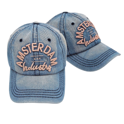 TTD Gifts Amsterdam Cap - Jeans/Hell - Rosa Stickerei