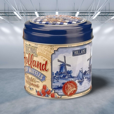 Typisch Hollands Souvenir tin - suitable for chocolates, syrup waffles or candy - Empty - Delft blue red diamond