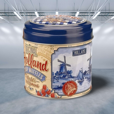 Typisch Hollands Souvenir tin - suitable for chocolates, syrup waffles or sweets - Empty - Delft blue red diamond