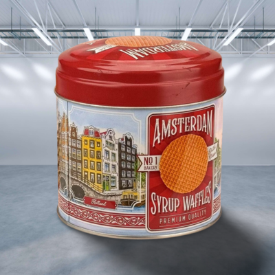 Typisch Hollands Souvenirblik - geschikt voor chocolaatjes ,stroopwafels of snoep - Leeg - Amsterdam Rood