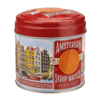 Typisch Hollands Souvenirblik - geschikt voor chocolaatjes ,stroopwafels of snoep - Leeg -Amsterdam Rood