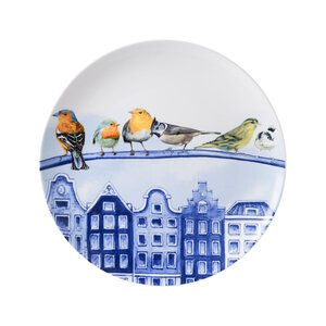 Heinen Delftware Wandbord  Delfts blauw  - bosvogels in de stad