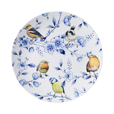 Heinen Delfts blauw Wall plate Birds and Delft blue - Blossom