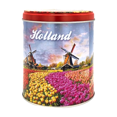 Typisch Hollands Souvenirblik - geschikt voor chocolaatjes ,stroopwafels of snoep   Molens-Tulpen