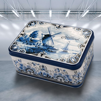 Typisch Hollands Tin of gingerbread rectangle Delft blue