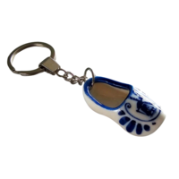 Heinen Delfts blauw Keychain - 1 small wooden shoe - Porcelain - Delft Blue