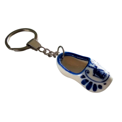 Heinen Delfts blauw Keychain - 1 small wooden shoe - Porcelain - Delft Blue