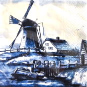 Typisch Hollands Servietten Delfter blaue Mühlenlandschaft