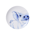Heinen Delfts blauw Delft blue plate - Pig