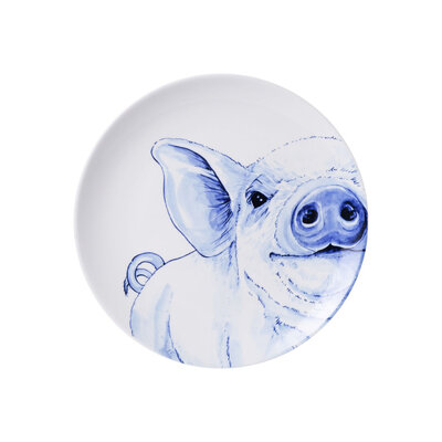 Heinen Delfts blauw Delft blue plate - Pig