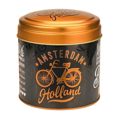 Typisch Hollands Souvenirblik - geschikt voor chocolaatjes ,stroopwafels of snoep - Leeg - Zwart-Goud