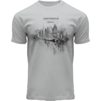 Holland fashion T-Shirt - Amsterdam - Light Gray Canal Sketch