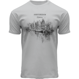 Holland fashion T-Shirt - Amsterdam - Light Gray Canal Sketch