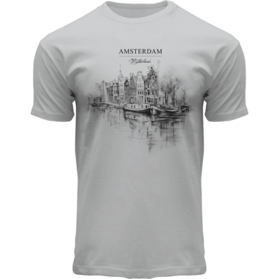 Holland fashion T-Shirt - Amsterdam - Hellgraue Kanalskizze A'dam