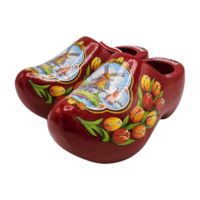 Typisch Hollands Original Clogs - Rot - Windmühlen und Tulpen 14 cm